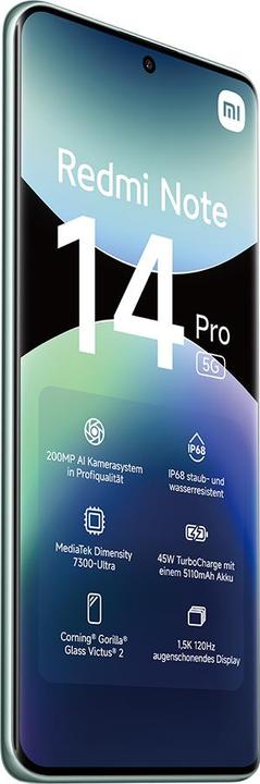 Produktbild Xiaomi Redmi Note 14 Pro 5G (512 GB, Coral Green, 6.67", Dual SIM, 200 Mpx, 5G)