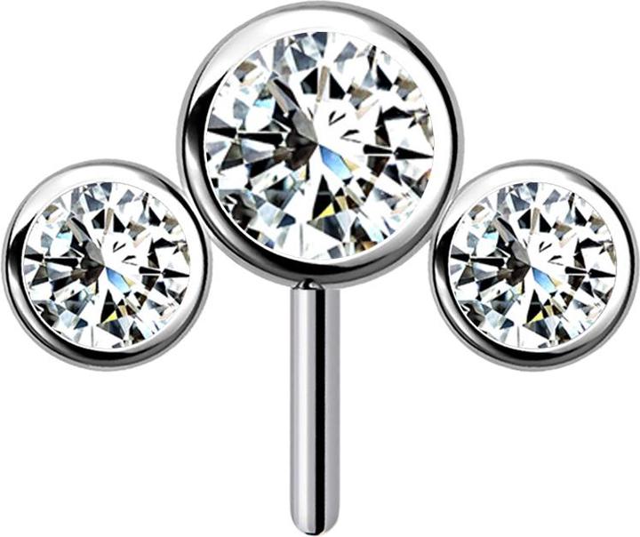 Star Piercing Threadless silber front drei Kristalle silber (Titan G23, ohne Messing)