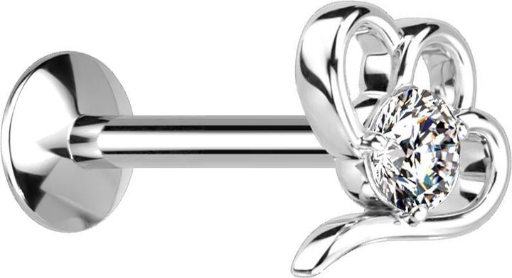 Produktbild Star Piercing Micro Threadless UFO Labret silber hohles Herz silber Kristall silber (Messing, Chirurgenstahl 316L)