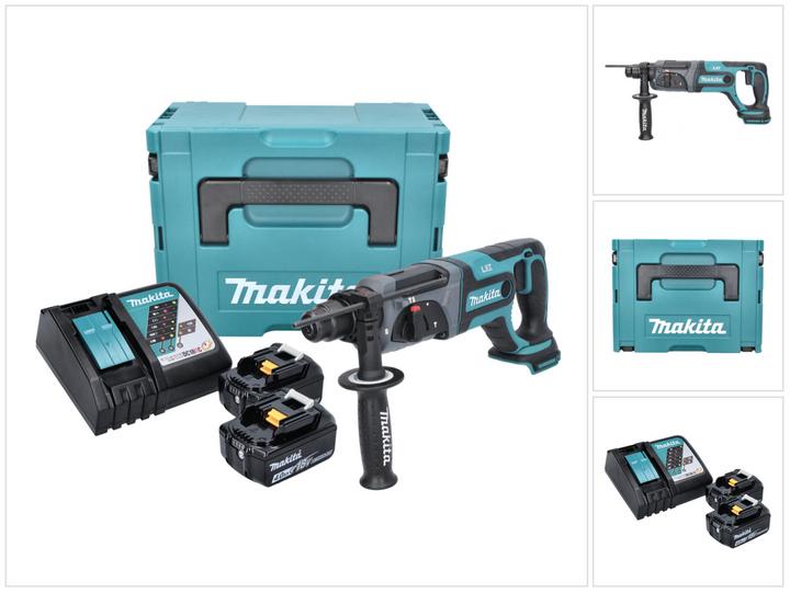 Actual product image Makita DHR 241 RMJ Cordless Rotary Hammer SDS-Plus 18V + 2x Batteries BL 1840 4.0 Ah + 1x Fast (Rechargeable battery operated)