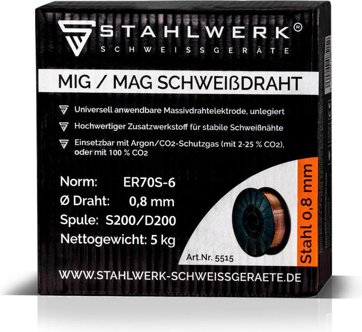 Produktbild Stahlwerk Schweissdraht MIG/MAG Stahl Ø 0,8 mm ER70S-6 SG2 Drahtrolle 5 kg