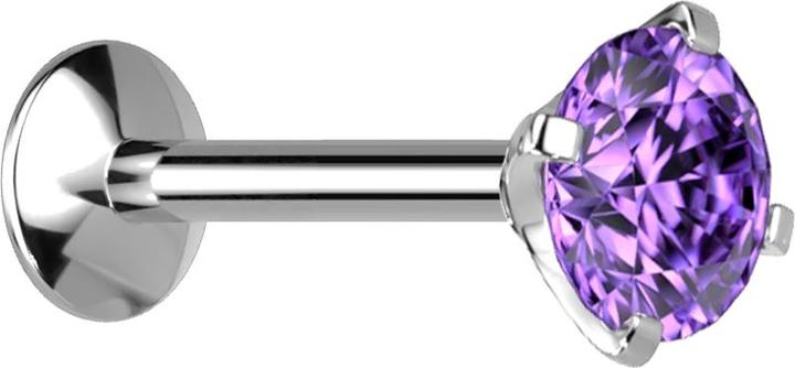 Star Piercing Micro Innengewinde Labret UFO silber mit Kristall tanzanite gefasst (Titan G23, ohne Messing)