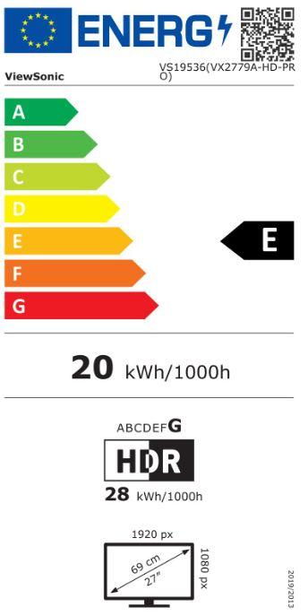 Energy Label Viewsonic 68.5cm VX2779A-HD-PRO 16:9 HDMI/DP 240Hz FHD (1920 x 1080 pixels, 27")