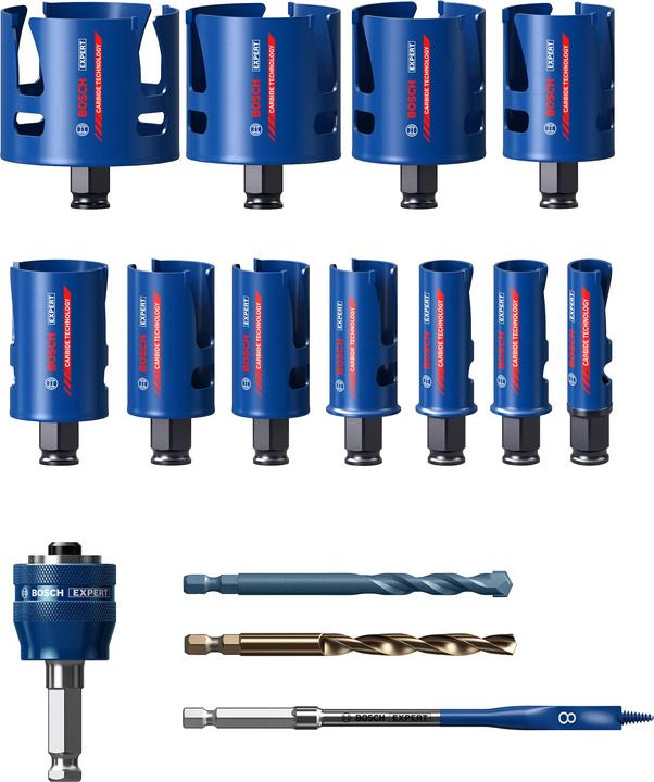 Bosch Professional Zubehör EXPERT Construction Material Lochsäge-Set 20/22/25/32/35/40/44/51/60/68/76 mm, 15-tlg. (20, 22, 25, 32, 35, 40, 51, 60, 68, 76, 44 Millimeter)