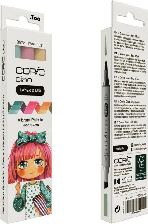 Actual product image Copic CIAO - Brand (BG-72 Ice Ocean, E-21 Soft Sun, RV-34 Dark Pink, 6 mm, 3 x)
