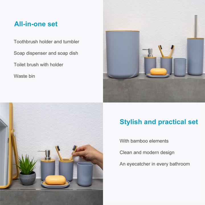 Produktbild Intirilife Badezimmer Zubehör Set inkl. Zahnputzbecher Seifenschale Seifenspender Toilettenbürste