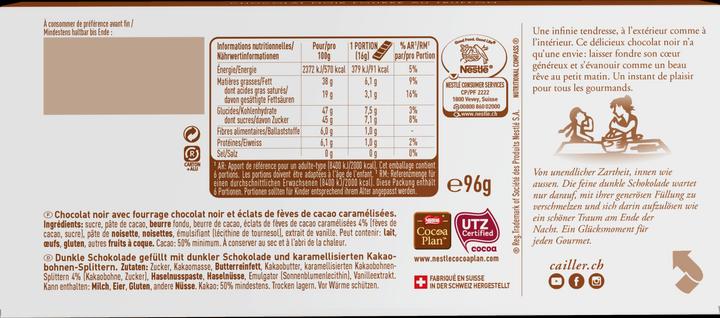 Valori nutrizionali e ingredienti Cailler Tavoletta di cioccolato Fondente con Truffon (96 g)