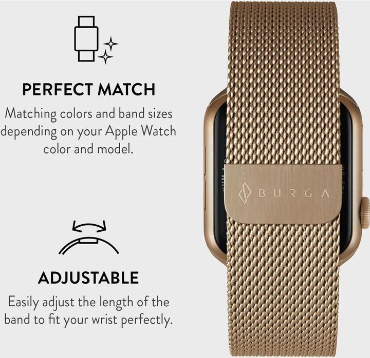 Burga Apple Watch Band Metal Mesh Gold 42mm / 44mm / 45mm (Milanaise RVS vlechtwerk)