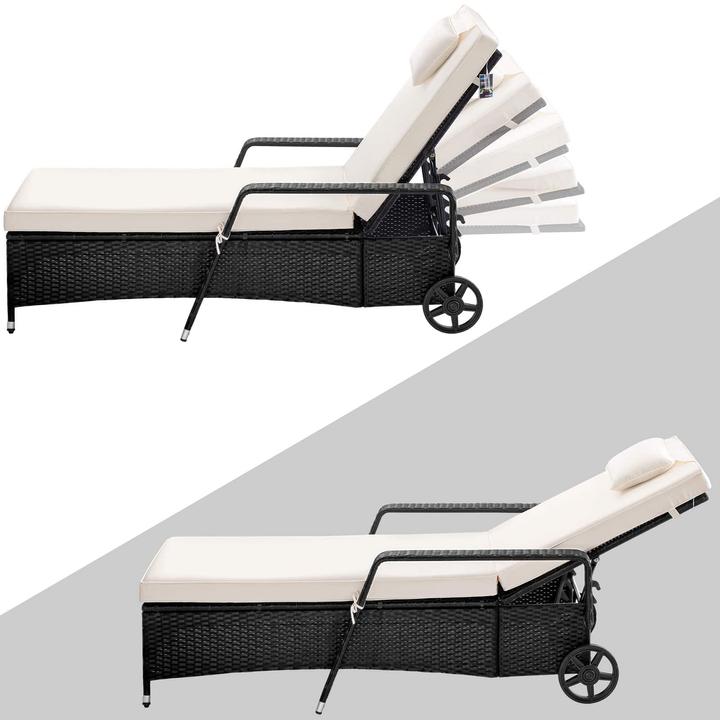 Image du produit Casaria Chaise longue de jardin en poly rotin (193 cm)