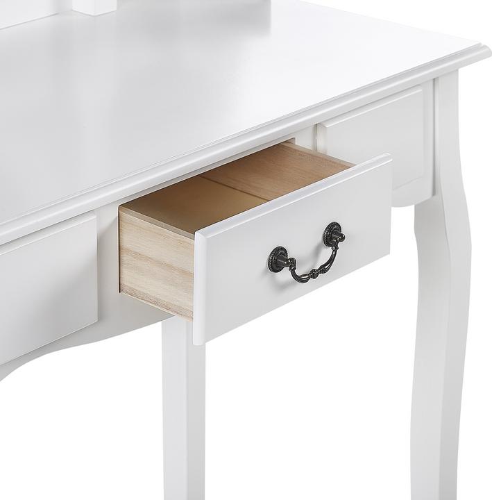 Actual product image Beliani Dressing Table with Oval Mirror Stool 1 Drawer White SOLEIL (39 x 30 x 47 cm)