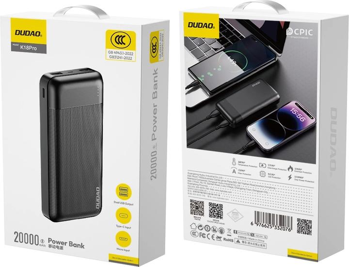 Produktbild Dudao Powerbank K18 Pro 20000mAh USB-A / USB-C / Micro USB - black (20000 mAh, 10 W)