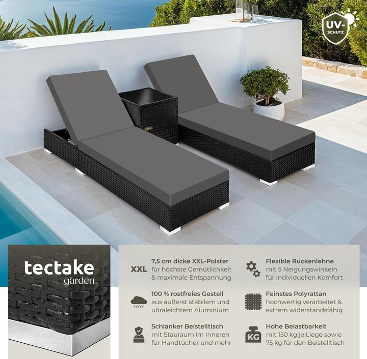 Produktbild tectake 2 Sonnenliegen (184 cm)