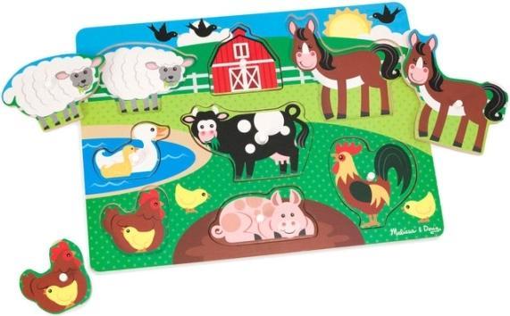 Actual product image Melissa & Doug Puzzle Bois Bouton Animaux De La Ferme (Fr-De-En-Es) (8 pieces)