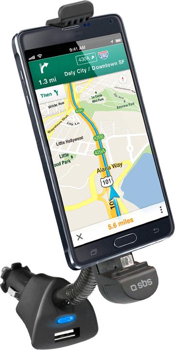 Produktbild SBS Autohalterung mit Micro-USB-Anschluss und USB-Port für Smartphones bis 5,5Inc