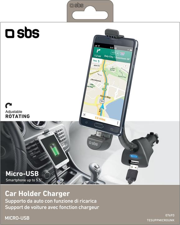 Produktbild SBS Autohalterung mit Micro-USB-Anschluss und USB-Port für Smartphones bis 5,5Inc