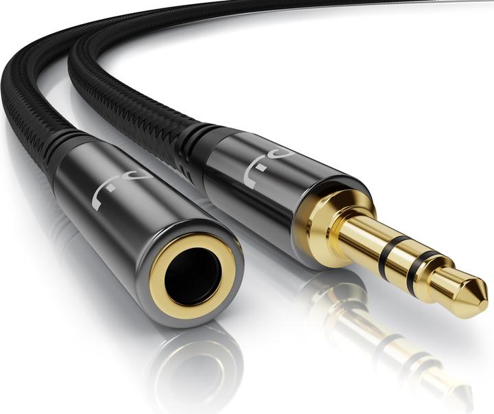 Primewire AUX Klinkenkabel Verlängerung, Audio Verbindungskabel, Kupplung Nylonmantel, Klinke auf 3,5mm Buchse (5 m)