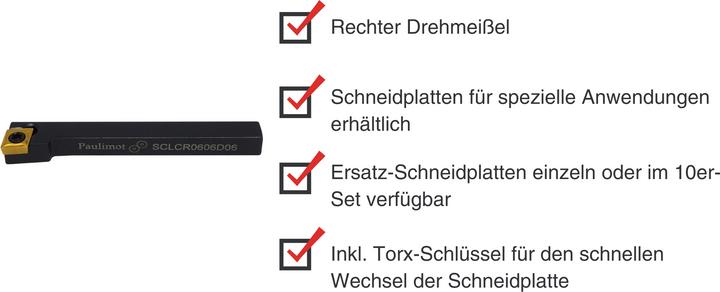 Immagine prodotto Paulimot Drehmeissel mit Schneidplatte 6 x 6 mm SCLCR0606D06