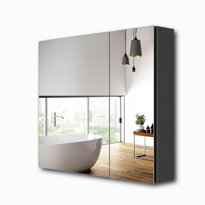 Produktbild Emke Spiegelschränke 75x65cm Spiegelschrank Badschrank mit Doppelseitiger Spiegel (Grau) (65 x 75 cm)