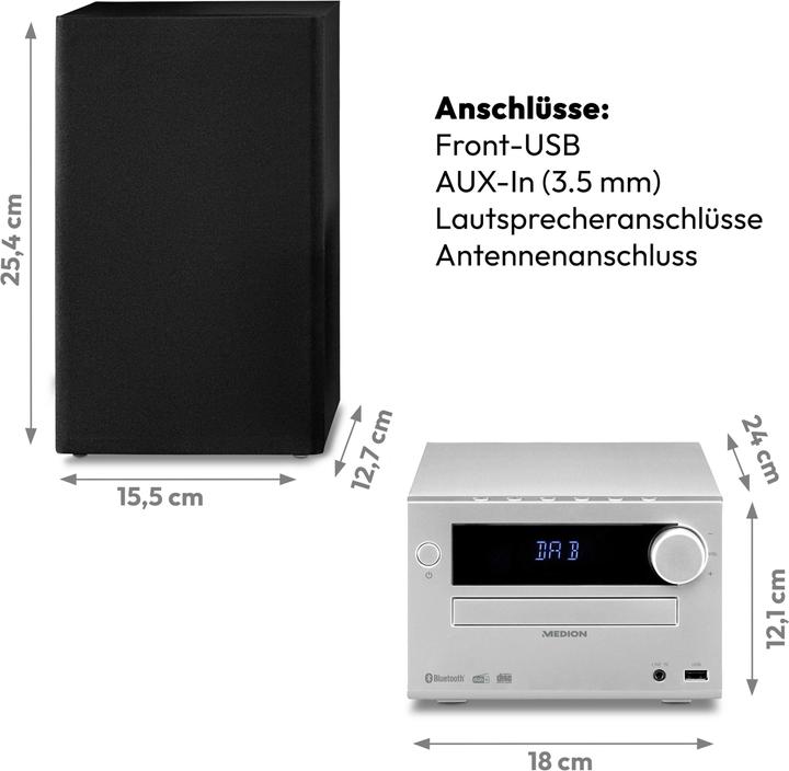 Produktbild Medion LIFE E64482 Micro-Audio-System, DAB+/PLLUKW Stereo Radio, Empfang von Radiosendern in brillanter Ton (CD Player, Bluetooth, 1x 30 W)