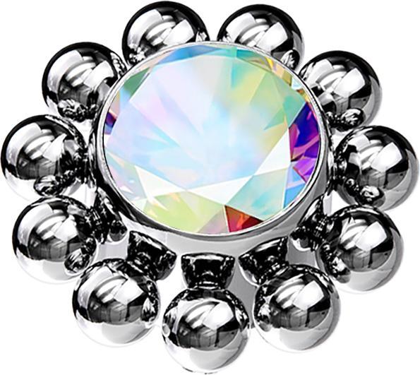Produktbild Star Piercing Dermal Anchor silber Kugelblume Kristall multicolor (Titan G23, ohne Messing)
