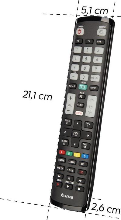 Image du produit Hama Télécommande universelle pour téléviseurs Samsung, IR, apprentissage, touches lumineuses (Télécommande universelle, Infrarouge)