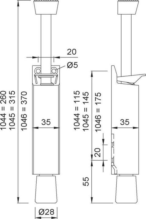 Actual product image Kws Door retainer type 1044 up to 80 kg, 60 mm stroke, angular black matt (1 Piece)