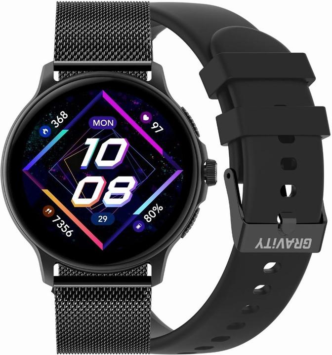 Gravity GT12-1 Damen-Smartwatch, schwarzes Silikonarmband + schwarzes Armband