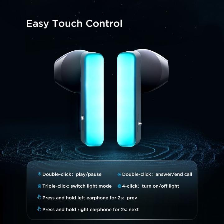Actual product image Joyroom TWS JR-TC1 IceLens Series wireless headphones with LED lights - black (6 h, Wireless)
