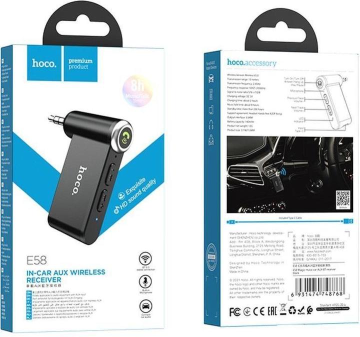 Produktbild Hoco - Audio Adapter Bluetooth Magic Music (E58) - Aux Jack 3.5mm - Black (Empfänger)