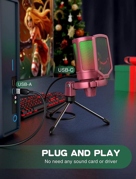 Actual product image Fifine A6V USB RGB Gaming Mic red