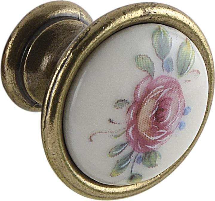 Produktbild Schörghofer & Frehe Knopf Rose ø 24 mm, Porzellan/ZN,Elfenbein, bemalt/altvermessingt