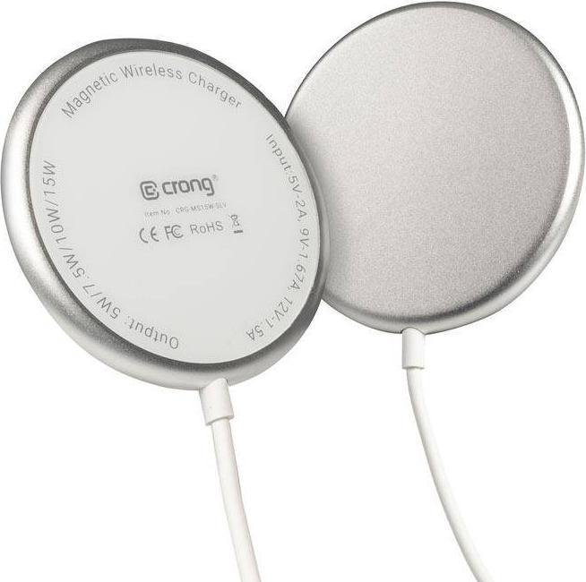 Actual product image Crong MagSpot Wireless Charger - Aluminiowa ładowarka MagSafe 15W (Silver White) (15 W)