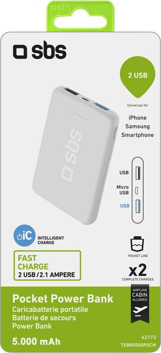 Actual product image SBS 5000 mAh Pocket Power Bank (5000 mAh, 18.50 Wh)