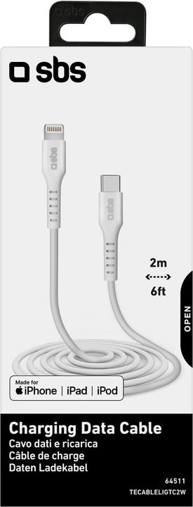 Actual product image SBS Lightning - Type-C cable for data and charging, 2 metres long (2 m, USB 3.2)