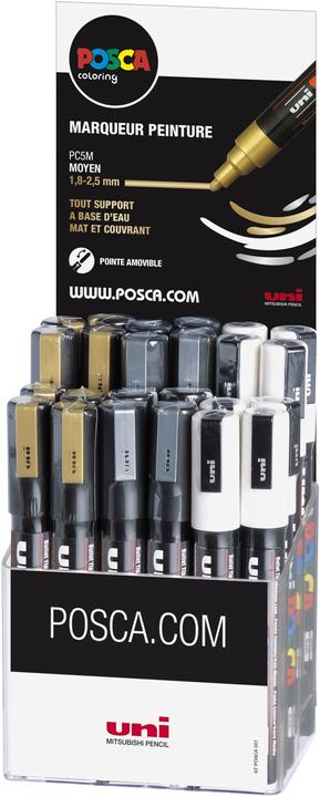 Immagine prodotto Posca Marchio UNI PC-5M Display 36x (Argento, Bianco, Oro, 2.50 mm, 36 x)