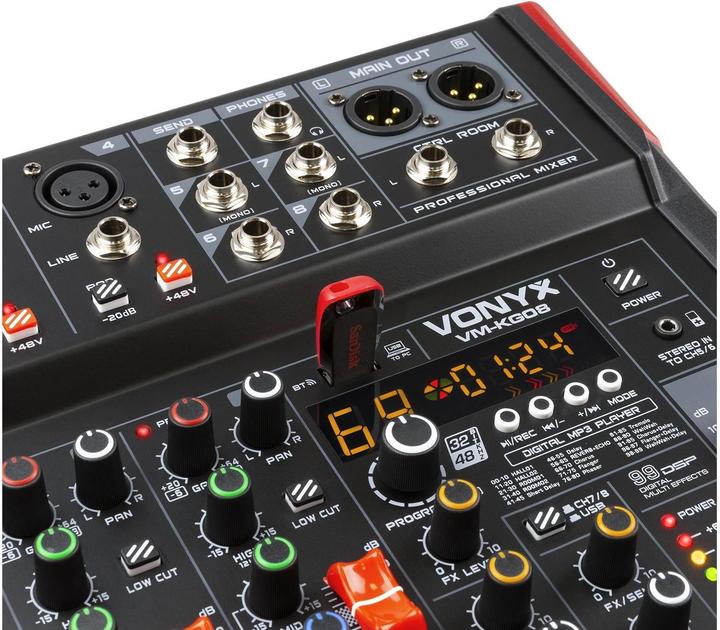 Image du produit Vonyx VM-KG08 - Panneau d'affichage 8 canaux Bluetooth, DSP, lecteur mp3 et interface audio USB (Studio et mixeur live)