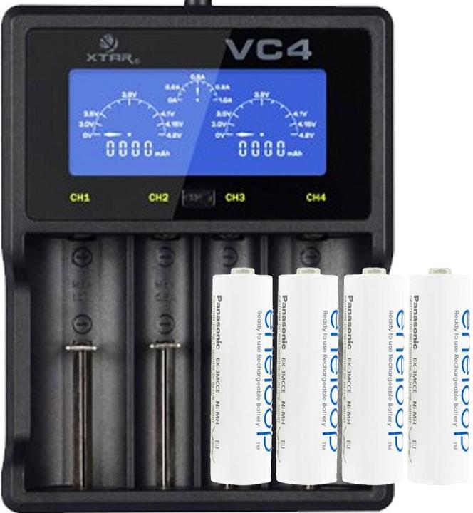 Xtar VC4 + Eneloop (4 pz., AA, 2000 mAh, Batteria + Caricabatterie)