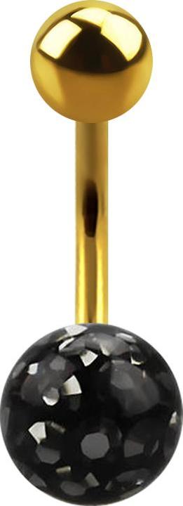 Produktbild Star Piercing Banane vergoldet mit Kugel und Kristall Kugel schwarz Epoxy Schutzschicht (ohne Messing, Titan G23)