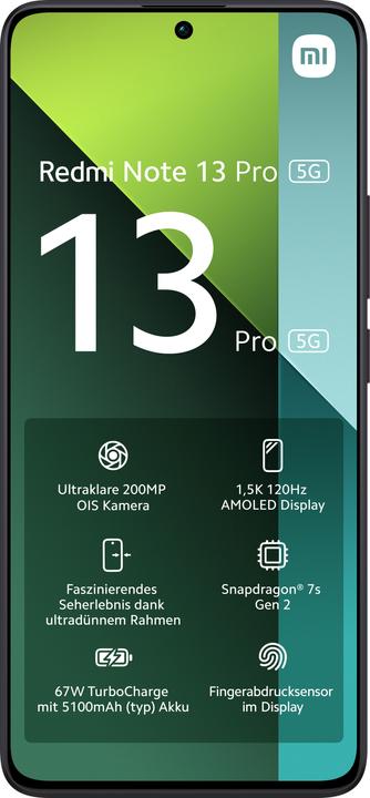 Immagine prodotto Xiaomi Redmi Note 13 Pro 5G (256 GB, Midnight Black, 6.67", Doppia SIM, 200 Mpx, 5G)