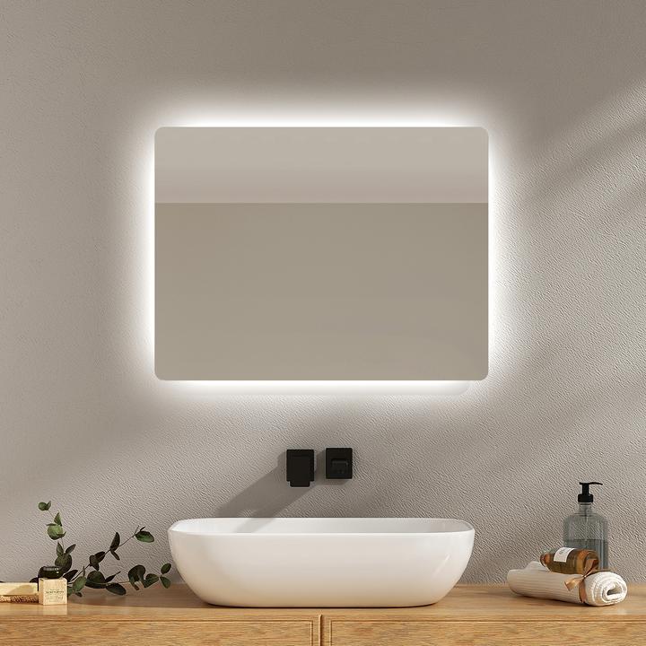 Produktbild Emke Badezimmerspiegel mit Beleuchtung 60*45cm,Beschlagfrei, 3000K/6500K,Tast Schalter