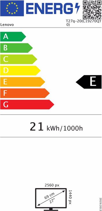 Energy Label Lenovo ThinkVision T27q-20 (2560 x 1440 pixels, 27")