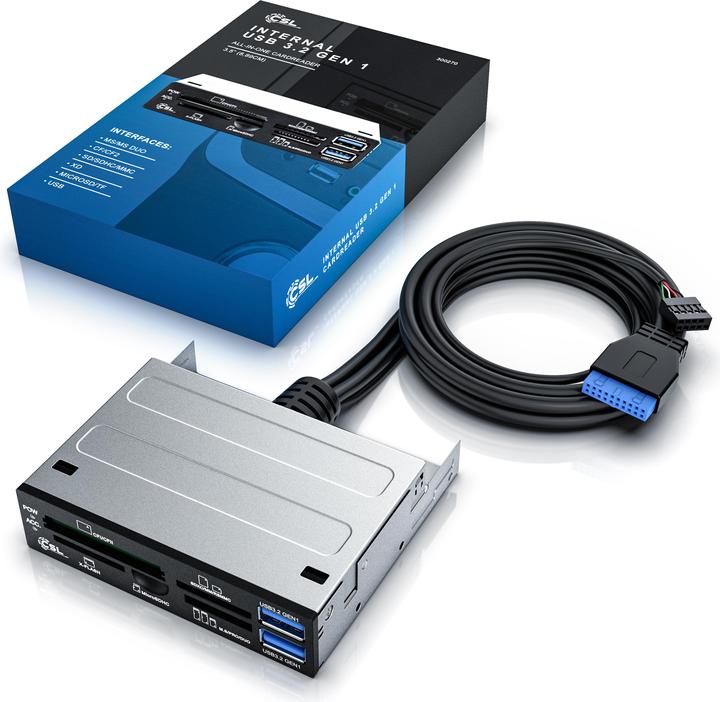 Actual product image CSL Multi front panel card reader (19-pin, Internal USB 2.0 Motherboard)