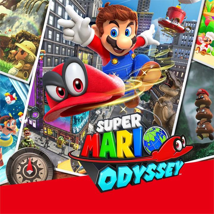Actual product image Nintendo Switch Red + Super Mario Odyssey Download Code + The Super Mario Bros. Movie Sticker