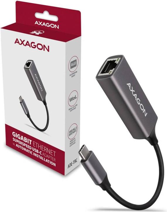 Actual product image Axagon ADE-TRC Gigabit Ethernet 10/100/1000 Adapter - USB 3.1 Type C, Titanium Gray (USB 3.1, RJ45 (1x))