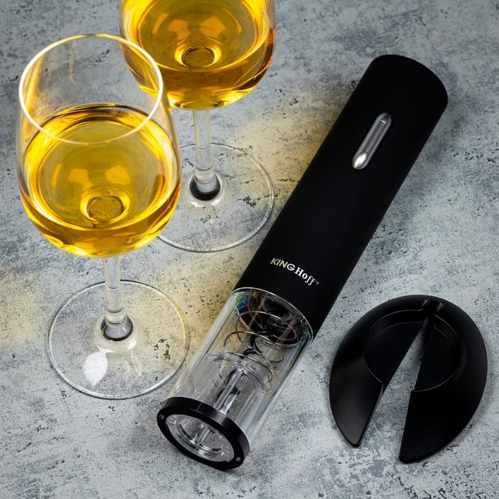 Actual product image Kinghoff Electric wine bottle opener, black, incl. foil knife (Wine bottle holder)