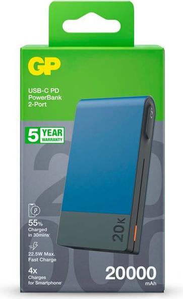 Immagine prodotto GP Batteries GP PowerBank MP20B 20000mAh USB-C/USB-A blu 130M20BBLUE (20000 mAh, 22.50 W, 74 Wh)