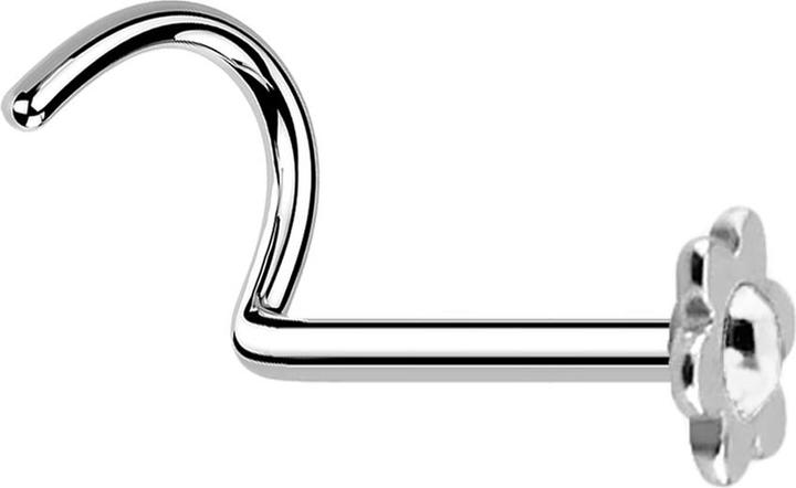 Produktbild Star Piercing Nasenstecker gebogen silber mit Blume und Kristall silber (ohne Messing, Chirurgenstahl 316L)