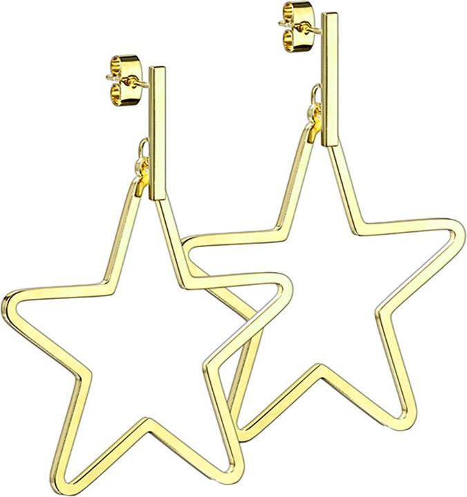 Produktbild Star Piercing Ohrstecker vergoldet Balken Anhänger Stern (ohne Messing, Chirurgenstahl 316L)