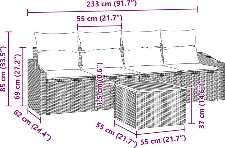 Produktbild VidaXL 5-teiliges Garten-Sofa-Set mit Kissen Beige Poly Rattan Akazie