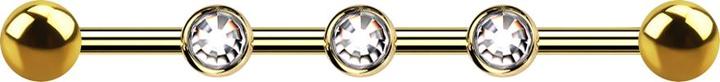 Produktbild Star Piercing Barbell Innengewinde vergoldet drei 0.8 mm Gewindelöcher mit zwei Kugeln und drei Kristalle silber (ohne Messing, Titan G23)